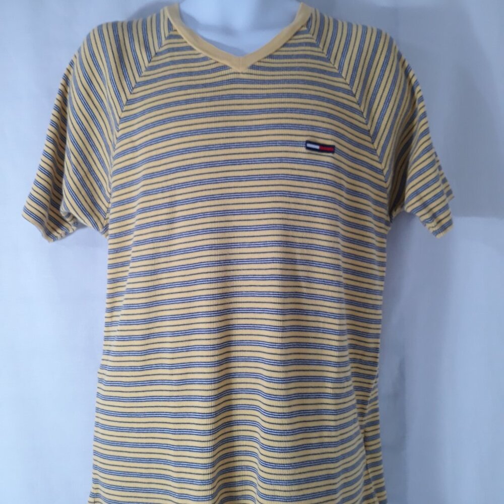 Tommy Hilfiger Jeans - Yellow & Blue Striped Tee - Size Medium